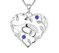 YL Collier Argent 925 Maman Tenir Pendentif Main Enfant Cadeaux (Spinelle)