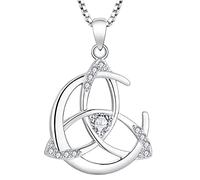 YL Collier Celtiques Argent 925 avec Pierre de Naissance Avril Oxyde de Zirconium Blanc Lune et Noeud Celtique Pendentif pour Femme, Longueur de la Chaîne 45 + 3 cm