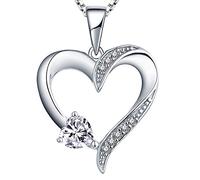 YL Collier Coeur Argent 925 avec Avril Pierres de Naissance Oxyde de Zirconium Blanc Pendentif Coeur pour Femme, 45-48cm