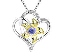 YL Collier Coeur Argent 925 couper Décembre Pierres de Naissance Tanzanite Pendentif Amour Fleur de Lys pour Femme, Chaîne 45+3CM