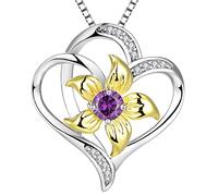 YL Collier Coeur Argent 925 couper Février Pierres de Naissance Améthyste Pendentif Amour Fleur de Lys pour Femme, Chaîne 45+3CM