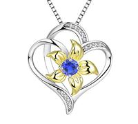 YL Collier Coeur Argent 925 couper Septembre Pierres de Naissance Spinelle Pendentif Amour Fleur de Lys pour Femme, Chaîne 45+3CM