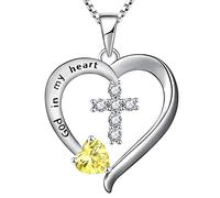 YL Collier Coeur Croix en Argent 925 avec novembre pierre de naissance jaune zircone cubique pendentif croix pour femme, longueur de la chaîne 45 + 3 cm