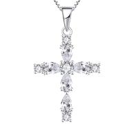 YL Collier Croix en Argent 925 avec Avril Pierres de Naissance Blanc Oxyde de Zirconium Cadeaux Pendentif Crucifix pour Maman Femme, 45-48 CM