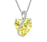YL Collier Cœur Argent 925 taillé Novembre Pierres de Naissance Citrine Pendentif pour Femme