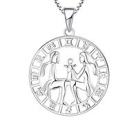 YL Collier en argent avec pendentif Gémeaux - 925 en argent Sterling - Horloge du zodiaque 12 Constellation pour femmes et filles