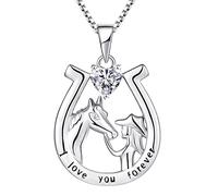YL Collier en fer à cheval Argent 925 couper Avril Pierres de Naissance Blanc Oxyde de Zirconium Bijoux Pendentif Cheval pour Femme Petite Amie