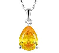 YL Collier Goutte d'eau Argent 925 taillé Novembre Pierres de Naissance Citrine Pendentif pour Femme