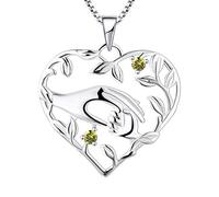 YL Collier Maman Argent 925 - Pendentif Main Tenir Enfant - Cadeaux pour Maman (Péridot Vert)