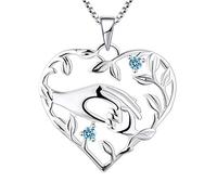 YL Collier Maman Argent 925 Tenir Main Pendentif Enfant Cadeaux (Bleu)