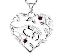 YL Collier Maman Argent 925 Tenir Pendentif Main Collier Enfant Cadeaux (Janvier, Grenat)