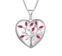 YL Collier Médaillon Arbre de Vie 925 Argent Coupé Rubis Pendentif Médaillon Coeur pour Femme