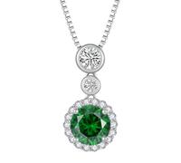 YL Collier Ronde Argent 925 taillé Mai Pierres de Naissance Emeraude Pendentif pour Femme