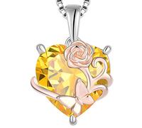 YL Collier Rosé Cœur Argent 925 taillé Novembre Pierres de Naissance Citrine Papillon Pendentif pour Femme