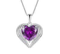 YL Cœur Collier Aile d'ange Argent 925 taillé Février Pierres de Naissance Améthyste Cœur Pendentif pour Femme