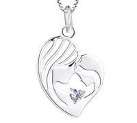 YL Mère et fille collier 925 argent Juin Pierre de naissance Alexandrite coeur pendentif collier cadeaux pour maman femmes, 45-48 cm