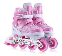Ylaide Patins à roulettes en Ligne pour Filles, réglables 4 Tailles Filles Full Lighting Wheel Roller en Ligne(Rose, M (EU32-36))