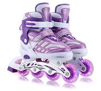 Ylaide Patins à roulettes en Ligne pour Filles, réglables 4 Tailles Filles Full Lighting Wheel Roller en Ligne (Violet, M (EU32-36))