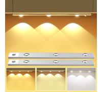 Ylatoial Dimmable Lampe Placard 30CM, LED Sous Meuble Cuisine 3 Couleur Luminosité Réglable 1200mAh Sans Fil Lampe de Placard Détecteur de Mouvement Lumière Armoire Dressing Chambre Decor - 2 Pack