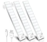 Ylatoial Eclairag Placard avec Detecteur de Mouvement, 5000K LED Sous Placard Cuisine 1000mAh Lampe LED Pile Sans Fil Reglette Rechargeable USB Lampe Armoire pour Escalier Couloir Garde-Robe -Lot de 3