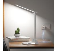 Ylatoial Lampe de Bureau LED, 5 Modes de Couleur 10 Niveaux de Luminosité, Lampes Bureau de Protection des Yeux, Contrôle Tactile, Alimentation USB-C, Lampe de Chevet Avec Fonction Minuterie - Blanc
