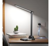Ylatoial Lampe de Bureau LED, 5 Modes de Couleur 10 Niveaux de Luminosité, Lampes Bureau de Protection des Yeux, Contrôle Tactile, Alimentation USB-C, Lampe de Chevet Avec Fonction Minuterie - Noir