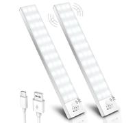 Ylatoial Lampe de Placard, 5000K LED Cuisine Sous Meuble Detecteur de Mouvement 23CM 1000mAh 36 LEDs Lampe Aimantée Rechargeable USB Sans Fil pour Armoire Cuisine Veilleuse Escalier Couloir -2 Pack