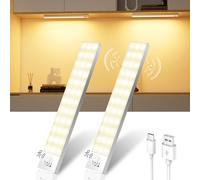 Ylatoial Lampe de Placard Detecteur de Mouvement, 3000K LED Cuisine Sous Meuble Sans Fil 1000mAh Veilleuse 36 LEDs USB Rechargeable Éclairage de Cuisine pour Armoire Couloir Garde-Robe Escalier-2 Pack