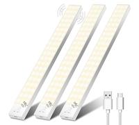 Ylatoial Lampe Placard Rechargeable 1500mAh, Lumiere Placard Sans Fil Detecteur 32CM LED Cuisine Sous Meuble 3000K 60 LEDs Reglette LED pour Armoire Veilleuse Escalier Couloir Chevet - 3 Pack