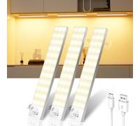 Ylatoial LED Cuisine Sous Meuble Lot de 3, Lampe de Placard Détecteur de Mouvement 3000K Lampe Amoire LED Sans Fil 1000mAh Eclairage sur Batterie Rechargeable USB Veilleuse pour Chambre Tiroir Chevet