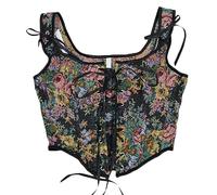 YLCYDLYU Corset Mignon Vintage Fleurs Jacquard Corset Brodé Bustier Top Vintage Fishbone Lacets Corset Renaissance Corset-00029 Noir-S