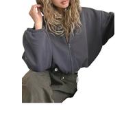 YLCYDLYU Hoodie Zippé Femme Sweat À Capuche Ample À Manches Courtes Et Longues pour Femme, Couleur Unie, Fermeture Éclair-Gris-XL