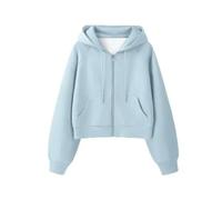 YLCYDLYU Hoodie Zippé Femme Sweat-Shirt Court À Manches Longues Gris pour Femme, Printemps Et Automne, avec Haut Cardigan À Capuche Et Fermeture Éclair- Bleu-M
