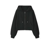 YLCYDLYU Hoodie Zippé Femme Sweat-Shirt Court À Manches Longues Gris pour Femme, Printemps Et Automne, avec Haut Cardigan À Capuche Et Fermeture Éclair-Noir-L