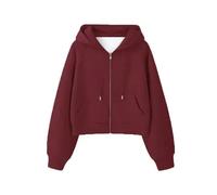 YLCYDLYU Hoodie Zippé Femme Sweat-Shirt Court À Manches Longues Gris pour Femme, Printemps Et Automne, avec Haut Cardigan À Capuche Et Fermeture Éclair-Rouge-M
