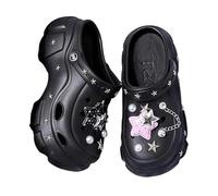 YLCYDLYU Sabots Femmes DIY Hole Chaussures Eva Sandales Été Élégant Talons Épais Chaussures De Jardin De Plage À Semelle Molle-Noir-36-37 (Pieds 22,5-23 Cm)