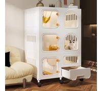 YLEPHNE Cage pour Chat À 2/3 Niveaux avec Toilettes pour Chat, Niches pour Chat D'intérieur, Villa pour Chat À Monter Soi-même, Enclos pour Chat Amovible avec Serrures(White,70x45x110cm)