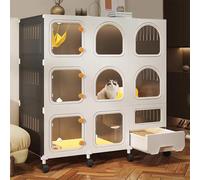 YLEPHNE Cage pour Chat À 2/3 Niveaux avec Toilettes pour Chat, Niches pour Chat D'intérieur, Villa pour Chat À Monter Soi-même, Enclos pour Chat Amovible avec Serrures(Grey,105x45x110cm)