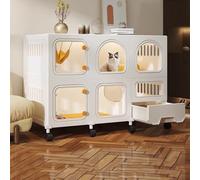 YLEPHNE Cage pour Chat À 2/3 Niveaux avec Toilettes pour Chat, Niches pour Chat D'intérieur, Villa pour Chat À Monter Soi-même, Enclos pour Chat Amovible avec Serrures(White,105x45x75cm)
