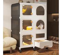 YLEPHNE Cage pour Chat À 2/3 Niveaux avec Toilettes pour Chat, Niches pour Chat D'intérieur, Villa pour Chat À Monter Soi-même, Enclos pour Chat Amovible avec Serrures(Grey,70x45x110cm)