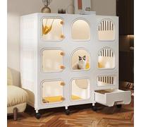 YLEPHNE Cage pour Chat À 2/3 Niveaux avec Toilettes pour Chat, Niches pour Chat D'intérieur, Villa pour Chat À Monter Soi-même, Enclos pour Chat Amovible avec Serrures(White,105x45x110cm)