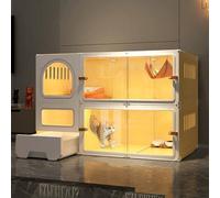 YLEPHNE Cage pour Chat D'intérieur À 2/3 Niveaux, Villa Transparente pour Chat, Toilettes Fermées pour Chat, Parc pour Animaux de Compagnie Amovible(105x45x70cm)