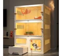 YLEPHNE Cage pour Chat D'intérieur À 2/3 Niveaux, Villa Transparente pour Chat, Toilettes Fermées pour Chat, Parc pour Animaux de Compagnie Amovible(70x45x105cm)