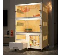 YLEPHNE Cage pour Chat D'intérieur, Cage pour Chat À Monter Soi-même avec roulettes, Niche pour Chat avec Toilettes pour Chat, Maison pour Petit Animal(70 * 45 * 113cm)