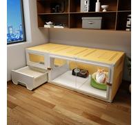 YLEPHNE Cage pour Chat D'intérieur de Grande Taille avec Toilettes pour Chat, Cage pour Chat, Grands Panneaux de Clôture pour Amis Félins Heureux, Installation Facile(Yellow,105x45x35cm)