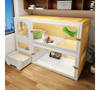 YLEPHNE Cage pour Chat D'intérieur de Grande Taille avec Toilettes pour Chat, Cage pour Chat, Grands Panneaux de Clôture pour Amis Félins Heureux, Installation Facile(Yellow,105x45x70cm)