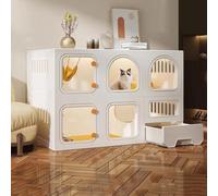 YLEPHNE Cages pour Chat D'intérieur, Enclos pour Chat avec Toilettes pour Chat, Maison Transparente et Visible, Cage pour Chat À Monter Soi-même, pour Petits Animaux(105x45x70cm)