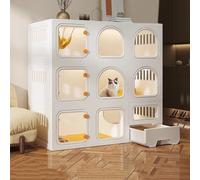 YLEPHNE Cages pour Chat D'intérieur, Enclos pour Chat avec Toilettes pour Chat, Maison Transparente et Visible, Cage pour Chat À Monter Soi-même, pour Petits Animaux(105x45x105cm)