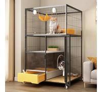 YLEPHNE Grande Cage Chat, Cage pour Chat avec Toilettes pour Chat, Cage pour Chat avec roulettes, Enclos pour Chat, Facile À Assembler(Black,76x55x124cm)