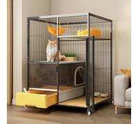 YLEPHNE Grande Cage Chat, Cage pour Chat avec Toilettes pour Chat, Cage pour Chat avec roulettes, Enclos pour Chat, Facile À Assembler(Yellow,76x55x101cm)